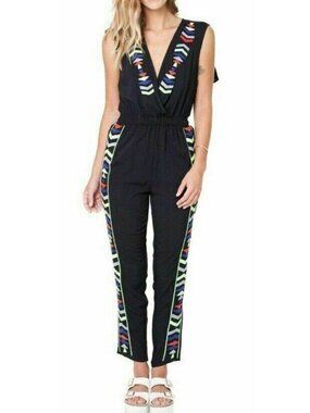 Tasi Malibu Ashley Embroidered Open Back Jumpsuit XS/S Boho